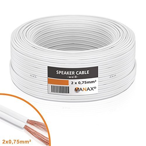 MANAX® cable del altavoz 2 x 0,75 mm² 50 m blanco Anillo