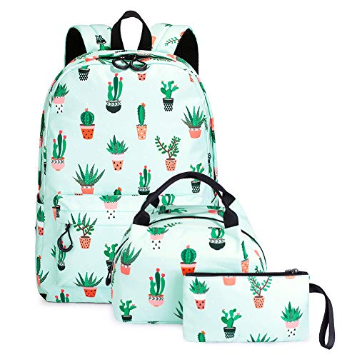 Mochila para Niños de La Escuela, Conjunto de 3 Piezas de Mochila Escolar para niña, Mochila de Viaje para niña Impermeable y Sin Decoloración (Cactus)