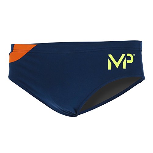 MP Michael Phelps Comp - Calzoncillos sólidos para Hombre, Hombre, Brief Empalme, SM248040875, Azul Marino/Naranja, 30