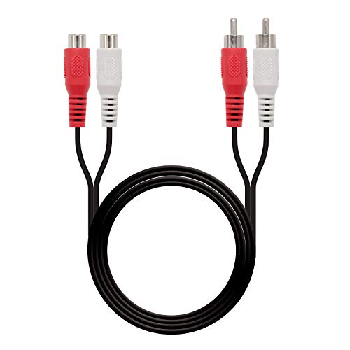 NanoCable 10.24.0705 - Cable Extension de Audio Estereo 2 RCA, 2xRCA/M-2xRCA/H, Macho-Hembra, Negro, 5mts