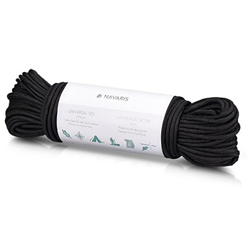 Navaris Cuerda Multiusos de Supervivencia - Cordón Multiusos de 30,5m - Cuerda Resistente para Acampar Pescar - No Apta para Escalar en Negro