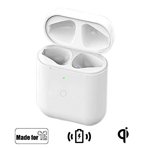 NeotrixQI Qi Reemplazo de la caja estuche de carga inalámbrica Compatible con AirPods 1 2, Tapa protectora Batería incorporada 5 veces carga completa con botón de sincronización bluetooth(blanco)