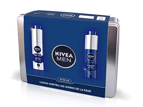 Nivea Men Pack Active Age, Caja de Regalo, Fluido Hidratante Facial de Día 1 x 50 ml y Crema Regeneradora de Noche 1 x 50 ml, Kit para Hombres con Cremas Antiedad