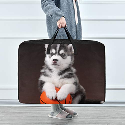 Organizador de Ropa de habitación Lindo Cachorro Husky Siberiano Organizador de Almacenamiento de Pelota de Voleibol para Ropa 70 X 50 X 28 cm Edredón Colcha Almohada Equipaje Mover Totalizador de ro