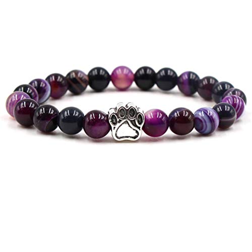 Pinhan - Pulsera de cuentas redondas coloridas para cachorros con piedras preciosas sintéticas 21 cm morado