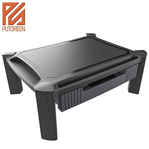 PUTORSEN® Soporte para Monitor Ajustable con cajón extraíble para computadora, iMac, PC, Impresora, computadora portátil con Tableta y Soporte para teléfono, Ranura para administración de Cables