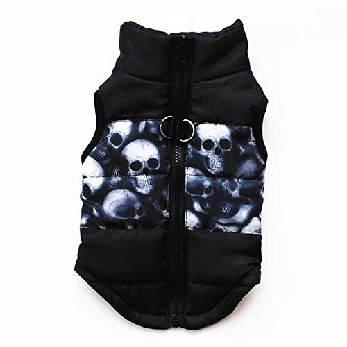 Ropa caliente del perro para el perro de mascota a prueba de viento de invierno perro pequeño Escudo chaqueta acolchada de ropa cachorro Yorkie de la técnica Chaleco Chihuahua ropa 35, Cráneo Negro, S