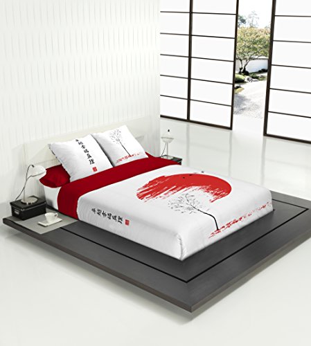 TSUKI Hinata Funda Nórdica, algodón, Blanco/Rojo, Cama 180