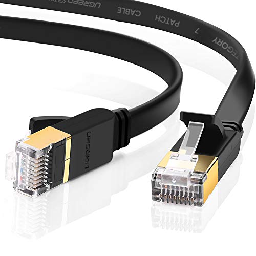 UGREEN Cable de Red Cat 7, Cable Ethernet Network Lan 10000Mbit/s con conector RJ45 (10 Gigabit, 600MHz, cable FTP), Compatible con CAT 6, CAT 5e, CAT 5, Cable Plano (1 Metro)