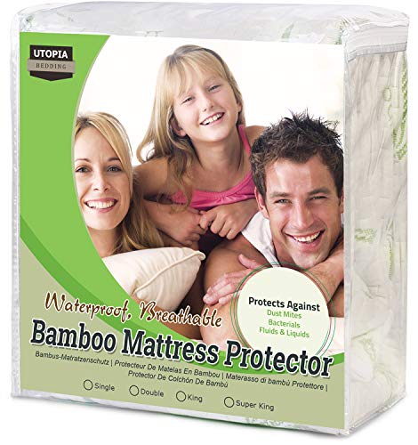 Utopia Bedding Protector de colchón Impermeable de bambú Funda de colchón hipoalergénica y Ajustable (150 cm x 200 cm x 30 cm)