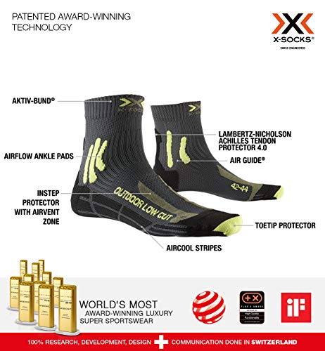 X-Socks Trek Outdoor Low Cut Men Socks Calcetines De Senderismo Trekking Hombre Mujer, Anthracite/Lime, 42/44