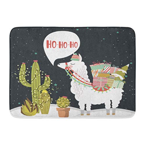 Yilan Felpudos Alfombras de baño Alfombrilla para Exterior/Interior Lama roja Feliz Navidad Diversión Alpaca Cactus Sombrero Vacaciones Animal Caja Baño Decoración Alfombra Alfombra de baño