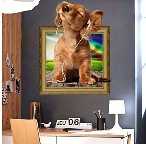 ZBYLL  Adhesivo De Pared Removible Mascotas Perros Lindos Cachorritos Pug 3D Photo Frame Efecto Ventana Póster De Vinilo Adhesivo Decoración Guardería Bebés Niños