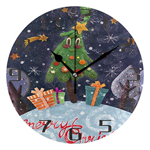 Zseeda Lindo árbol de Navidad Caja de Regalo silencioso sin tictac Reloj de Pared de acrílico Redondo Oficina en el hogar Reloj Escolar