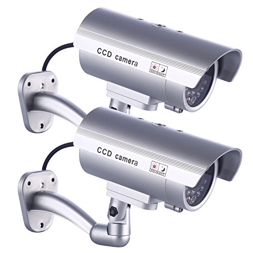 2 x Cámara Falsa Dummy Cámara idaodan Cámara CCTV Seguridad supervisión de Agua Densidad con Blink endem Luz Roja LED de Plata