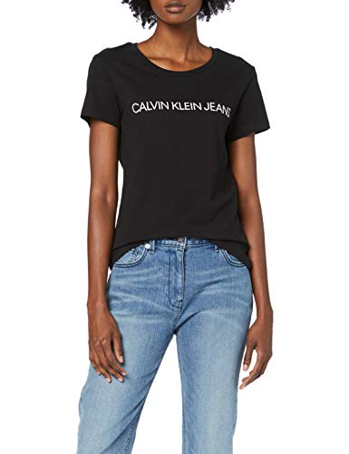 Calvin Klein Core Institutional Logo Slim Fit tee Camiseta, Negro (CK Black 099), Large para Mujer