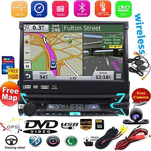 Cámara de visión trasera inalámbrica gratis incluida! Único 1 Din In Dash 7 "Pantalla táctil desmontable Auto Estéreo Radio Autoradio GPS Con Tarjeta SD Map DVD Soporte iPod HD Video DAB +