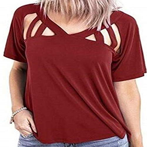 Camiseta de Primavera y Verano con Cuello en V de Manga Corta Nuevo Corte Suelto para Mujer Top Mujer