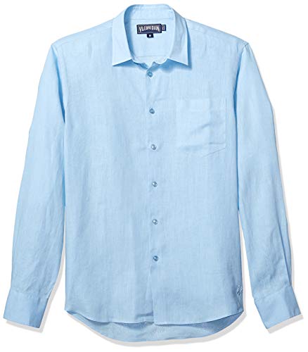 Cigübrequin Caroubis - Camisa de lino para hombre azul celeste 4XL