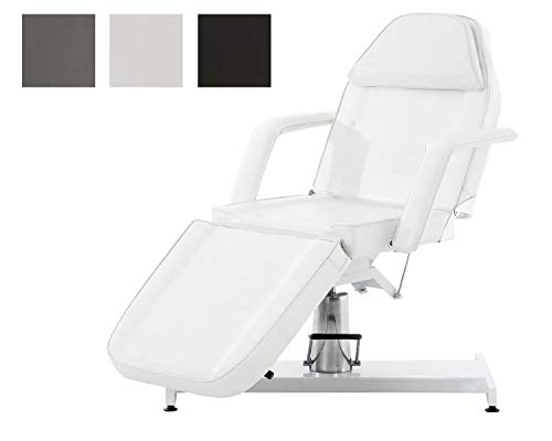 CLP Camilla de Estética Hidráulica V2 Tapizada en Cuero Sintético I Camilla sillón de Masaje I Silla Dentista Regulable I Silla Tumbona con Reposabrazos Extraíbles I Color: Blanco