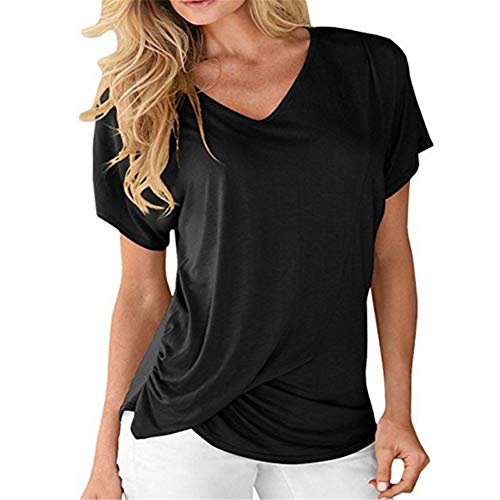 Cortos para Mujer Camiseta de Gran tamaño para Mujer Manga Corta Verano Elegante Moda Casual Fiesta en la Playa para Mujer,Suelta Negro S