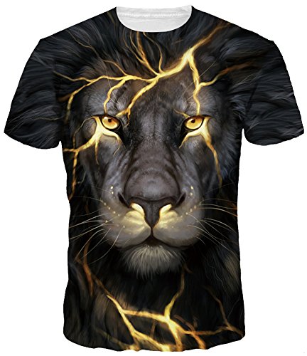 EMILYLE Hombre 3D Graphic Print Camisetas Moda Manga Corta Tees Round Neck Top Camisa EU L(Etiqueta XL),León relámpago