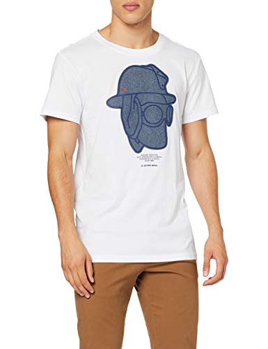 G-STAR RAW Graphic 10 Round Neck Camiseta, Blanco (White 110), Large para Hombre