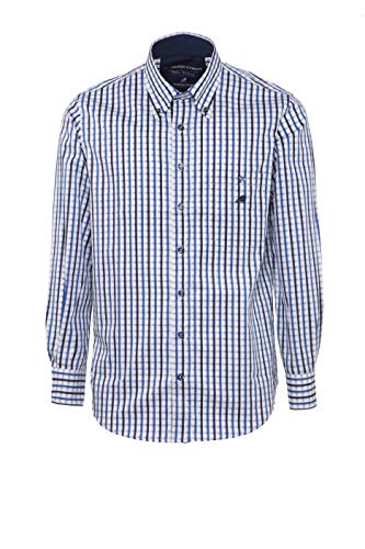 GREEN COAST - Camisa para Hombre, Cuadro Azul, 100% algodón, Fabricada en Italia, Ajuste clásico Bianco - Celeste - BLU X-Small