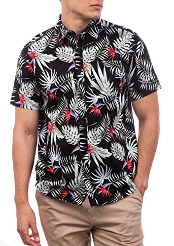 Hurley M Exotic Stretch Woven S/S Camisa, Hombre, Black, L