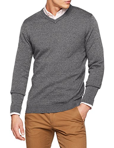 Jack & Jones Jjebasic Knit V-Neck Noos suéter, Gris (Navy Blazer Detail: Twisted with Jet Stream), Large para Hombre