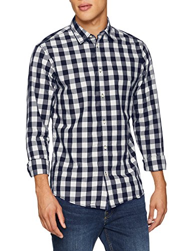 Jack & Jones Jjegingham Shirt L/s Camisa, Multicolor (White Checks:Mixed Navy), Large para Hombre