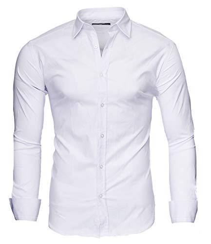 Kayhan Uni Hombre Camisa Slim fit, White (M)