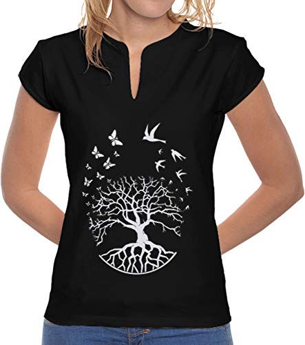 latostadora - Camiseta arbol Vida Mao para Mujer Negro S