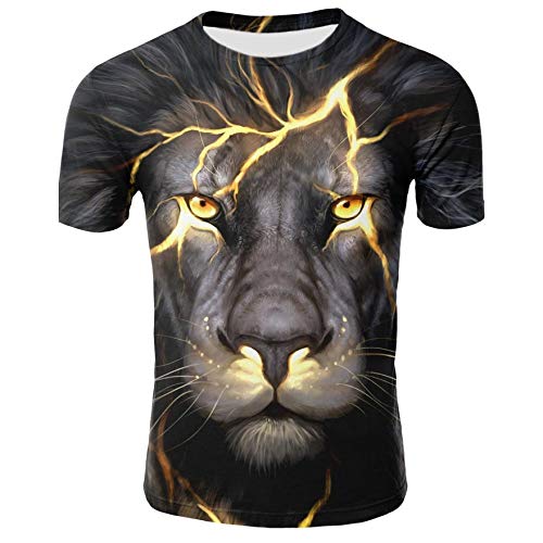 LKFTH Camiseta de león para Hombre Camiseta Divertida con Estampado 3D Camiseta de Hip Hop Camiseta Fresca para Hombre Streetwear Moda Casual Manga Corta O-Cuello XXL Black