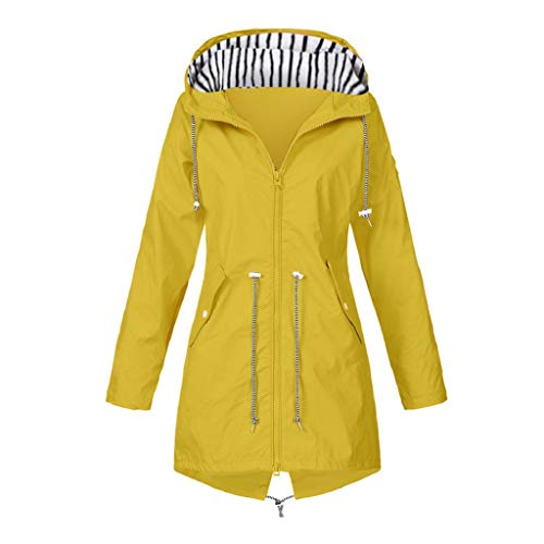 LUCKYCAT Chaqueta para Lluvia sólida para Mujer Chaquetas para Exterior Chubasquero Impermeable Impermeable a Prueba de Viento (Amarillo, Medio)