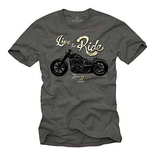 MAKAYA Ropa Moto Hombre - Camiseta con Mensaje Life TO Ride - Gris L