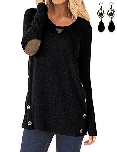 MODETREND Mujer Camisetas Algodón Manga Larga con Boton Doble Breasted Camisas y Tops Otoño Invierno Negro XXL