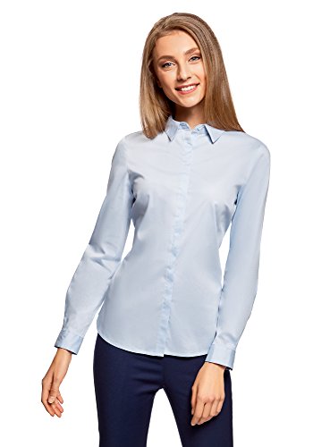 oodji Ultra Mujer Camisa Entallada Básica, Azul, ES 44 / XL