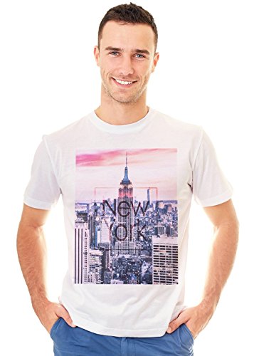 Retreez New York City NYC Manhattan The Empire State - Camiseta de Manga Corta, diseño con Texto en inglés - Blanco - Medium
