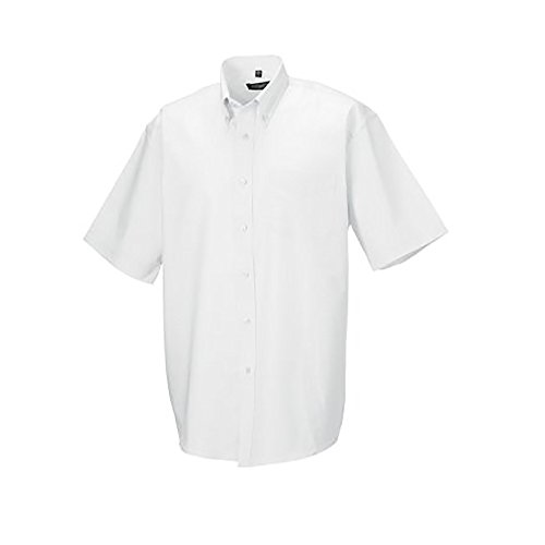 Russel Collection - Camisa de Manga Corta Cuidado facil Modelo Oxford Hombre Caballero - Trabajo/Boda/Fiesta (17) (Blanco)