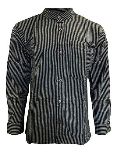 SHOPOHOLIC FASHION Rayas Hombre Hippy Camisa de Abuelo - Gris Negro, M