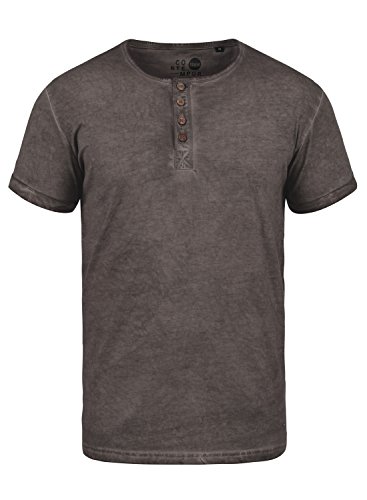 !Solid Tihn Camiseta Básica De Manga Corta T-Shirt para Hombre con Cuello Grandad De 100% algodón, tamaño:M, Color:Coffee Bean (5973)