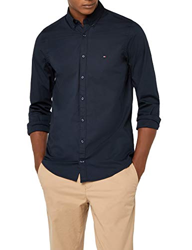 Tommy Hilfiger Core Stretch Slim Poplin Shirt Camisa, Azul (Sky Captain 403), Large para Hombre