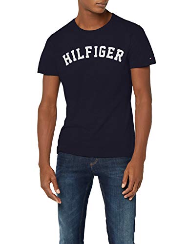 Tommy Hilfiger Logo Camiseta de Cuello Redondo,Perfecta para El Tiempo Libre, Azul (Navy Blazer), S para Hombre