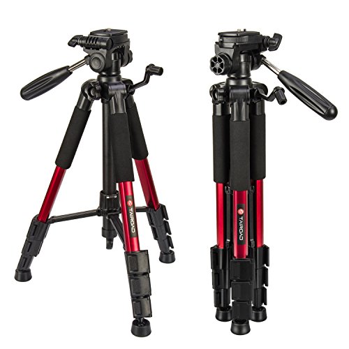 Trípode ligero - Trípode compacto para cámara de 140cm con cabezal panorámico de 360 grados y una placa de liberación rápida para SLR Canon Digital EOS Nikon Sony Samsung Panasonic（Rojo）