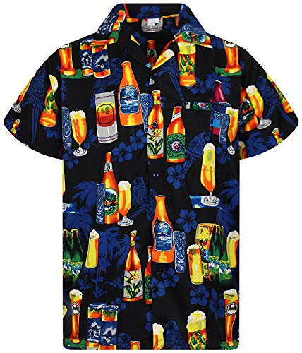 V.H.O. Funky Camisa Hawaiana, Beerbottle, Negro, XL