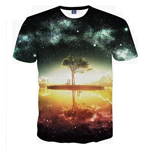 XJWDTX 3D Nueva Camiseta Dusk Star Tree Impresión Digital Corta T Hombres Y Mujeres Pareja Manga Corta Abstracta Sexy Patrón Romántico