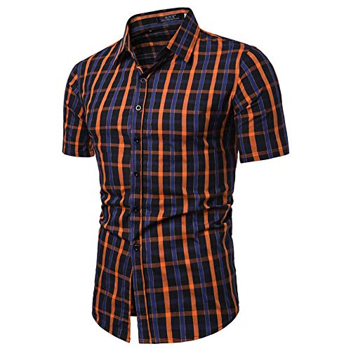 [复制] - [复制] -Men's Lapel Camisa De Manga Corta A Cuadros De Los Hombres De Verano, M