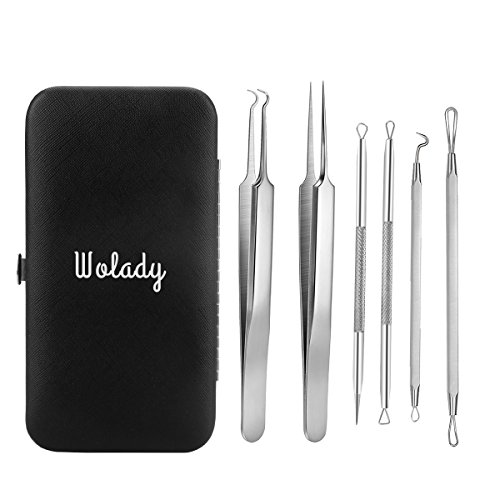 Aguja Extractor Limpiador Blackhead Remover Kit 6PCS Wolady Quitar Punto Negro Aguja Acné Comedón Quita Espinilla Blackhead Extractor Limpiador Acné Herramienta Defecto Acero Inoxidable Caja y Espejo