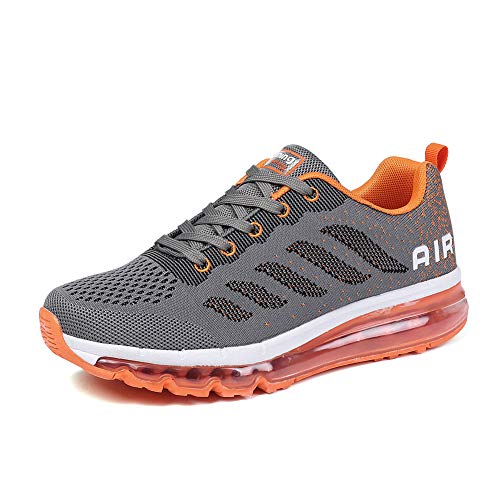 Air Zapatillas de Running para Hombre Mujer Zapatos para Correr y Asfalto Aire Libre y Deportes Calzado Unisexo Gray Orange 41